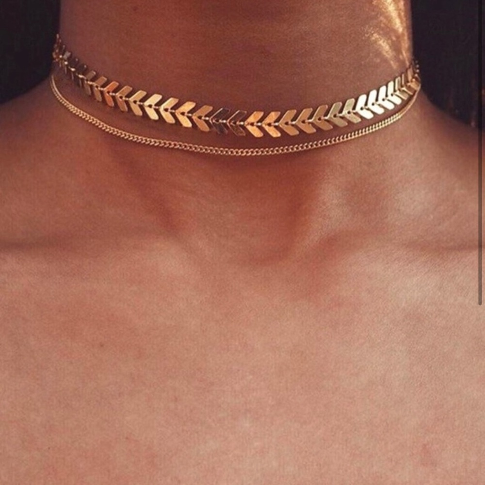 Double layer gold choker necklace